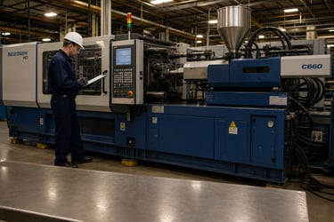 Side-by-side comparison of mechanical and chemical purging compound pellets used to clean plastics processing equipment.