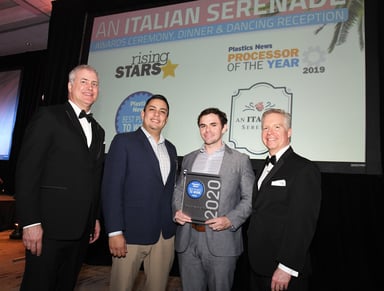 Asaclean Purging Compounds being Awarded #1 Best Place to Work from Plastics News for 2020 in Naples, Florida. Marketing Manager Tom Hanvey & Technical Sales Representative Lenny Gutierrez were in attendance to accept the award.