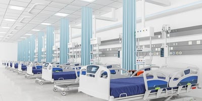 Medical beds lined up next to each other