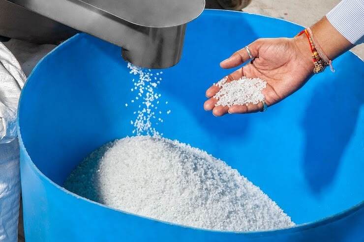 bucket filled with plastic material